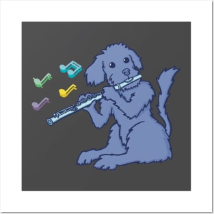 Yorkie-poo on flute. Posters and Art